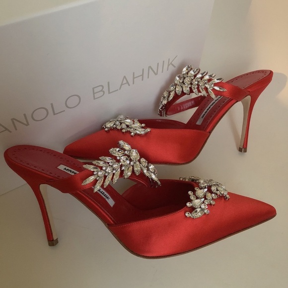 Manolo Blahnik Lurum 90 Embellished Satin Mules - Picture 12 of 13